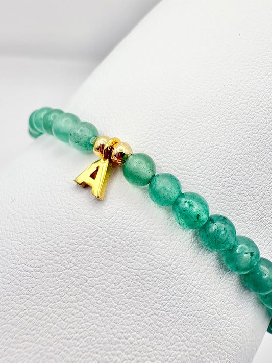 Green Aventurine Initial Bracelet - Gold-Plated