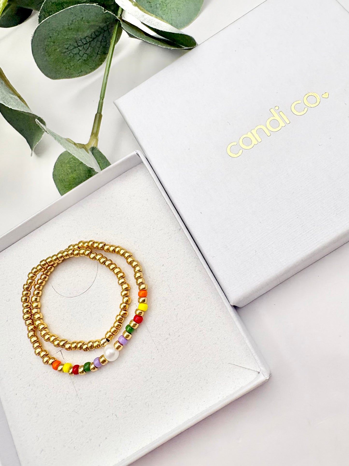 Colourful Seed Bead & Freshwater Pearl Anklet - Gold