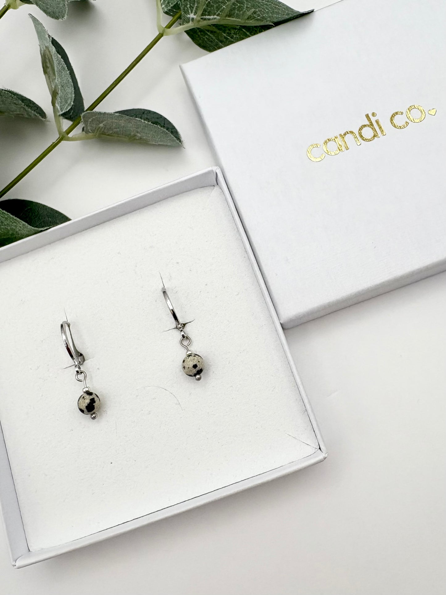 Dalmatian Jasper Huggie Hoop Earrings - Silver-plated