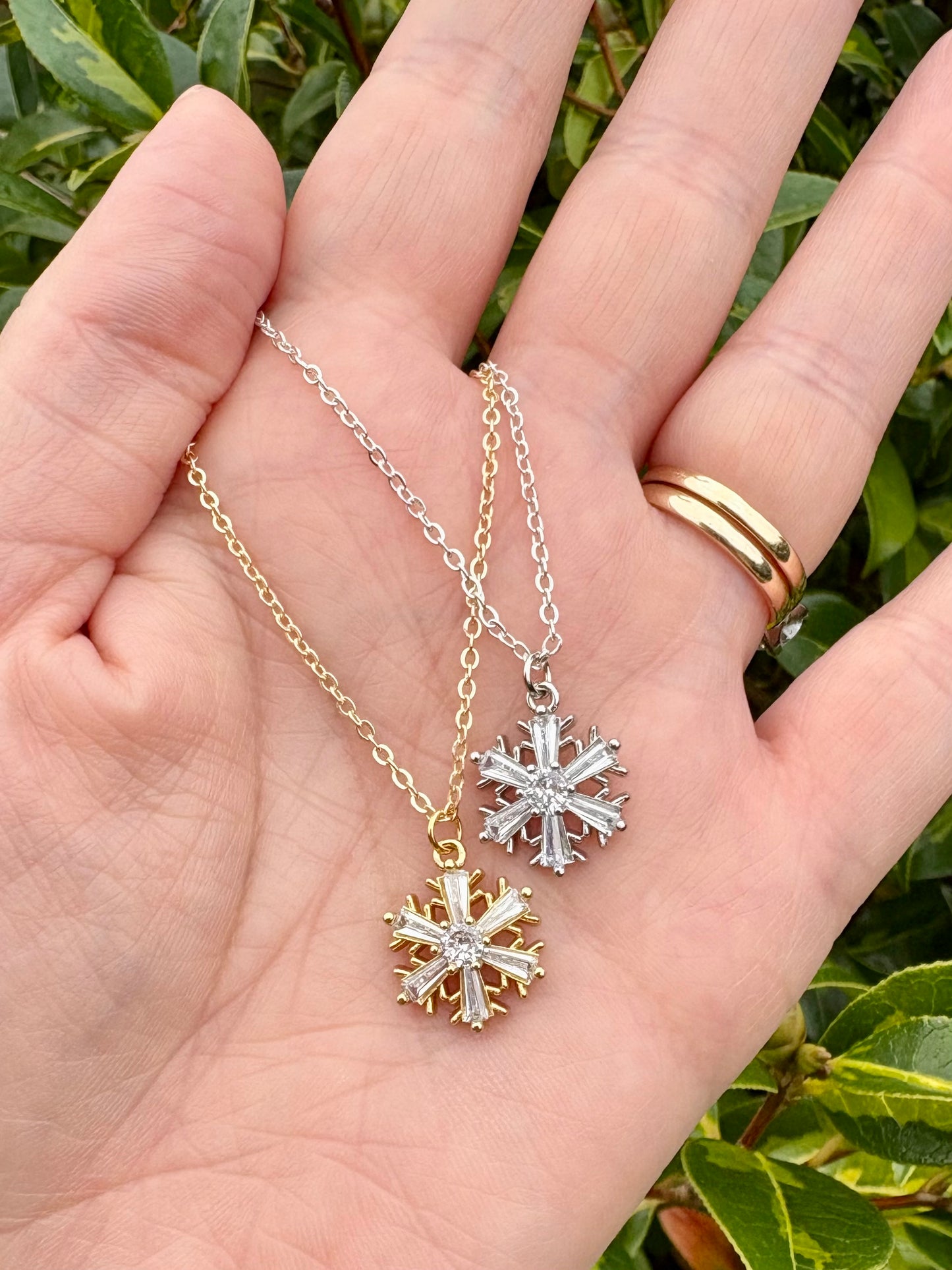 Sparkly Snowflake Necklace - Gold or Silver-Plated