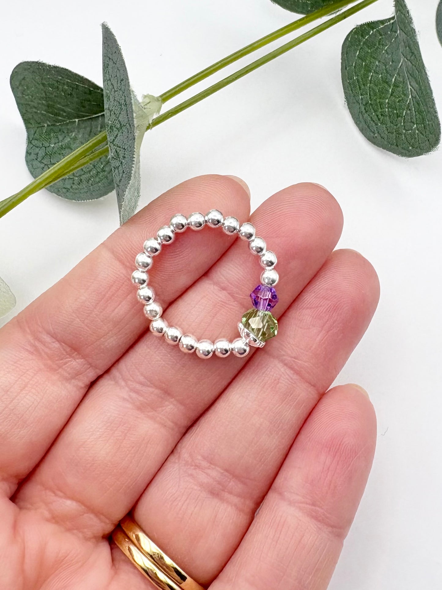 Thistle Beaded Stretch Ring - Sterling Silver or Gold-Filled