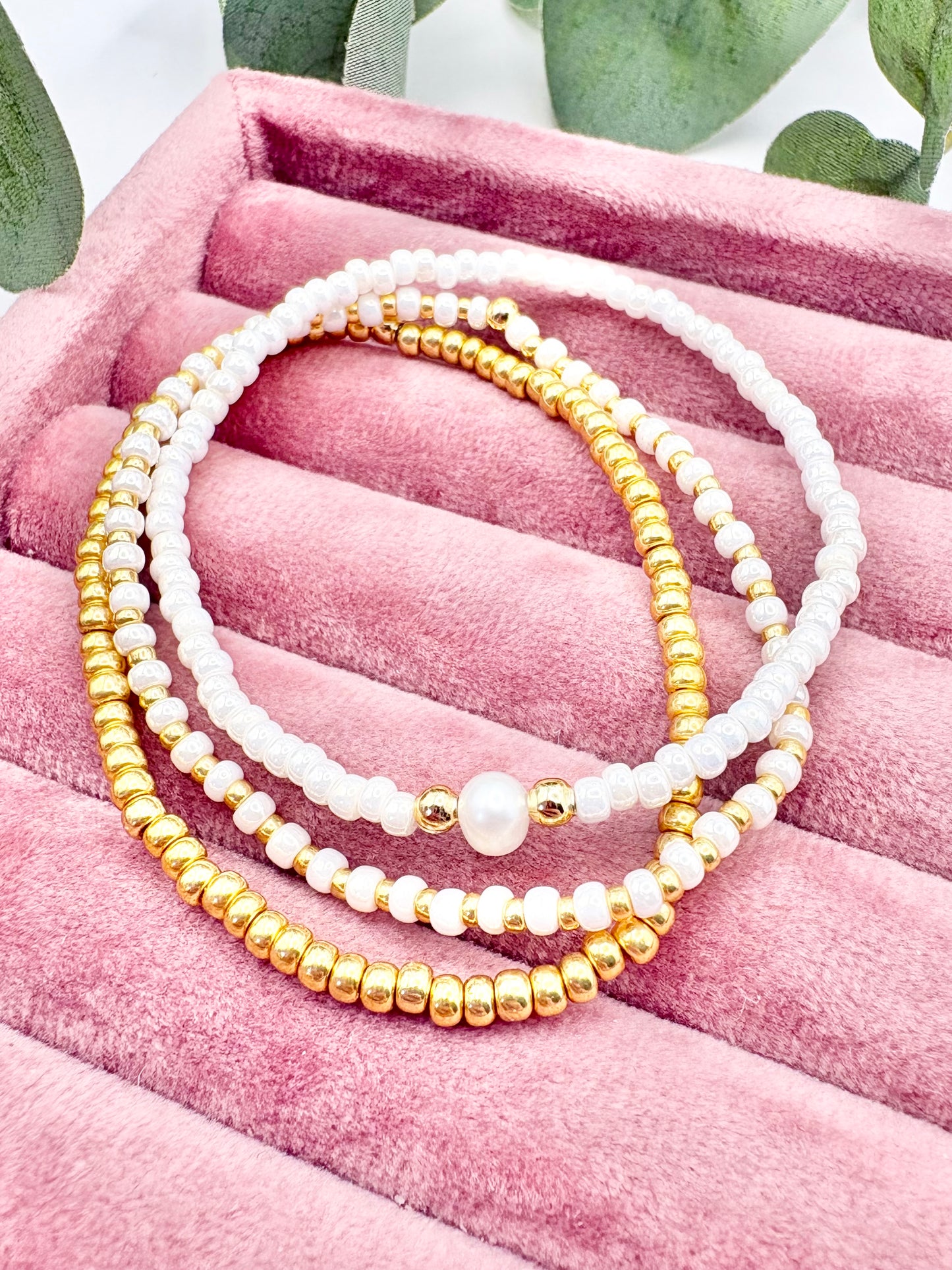 Spring Seed Bead Freshwater Pearl Bracelet Stack - Various Colours