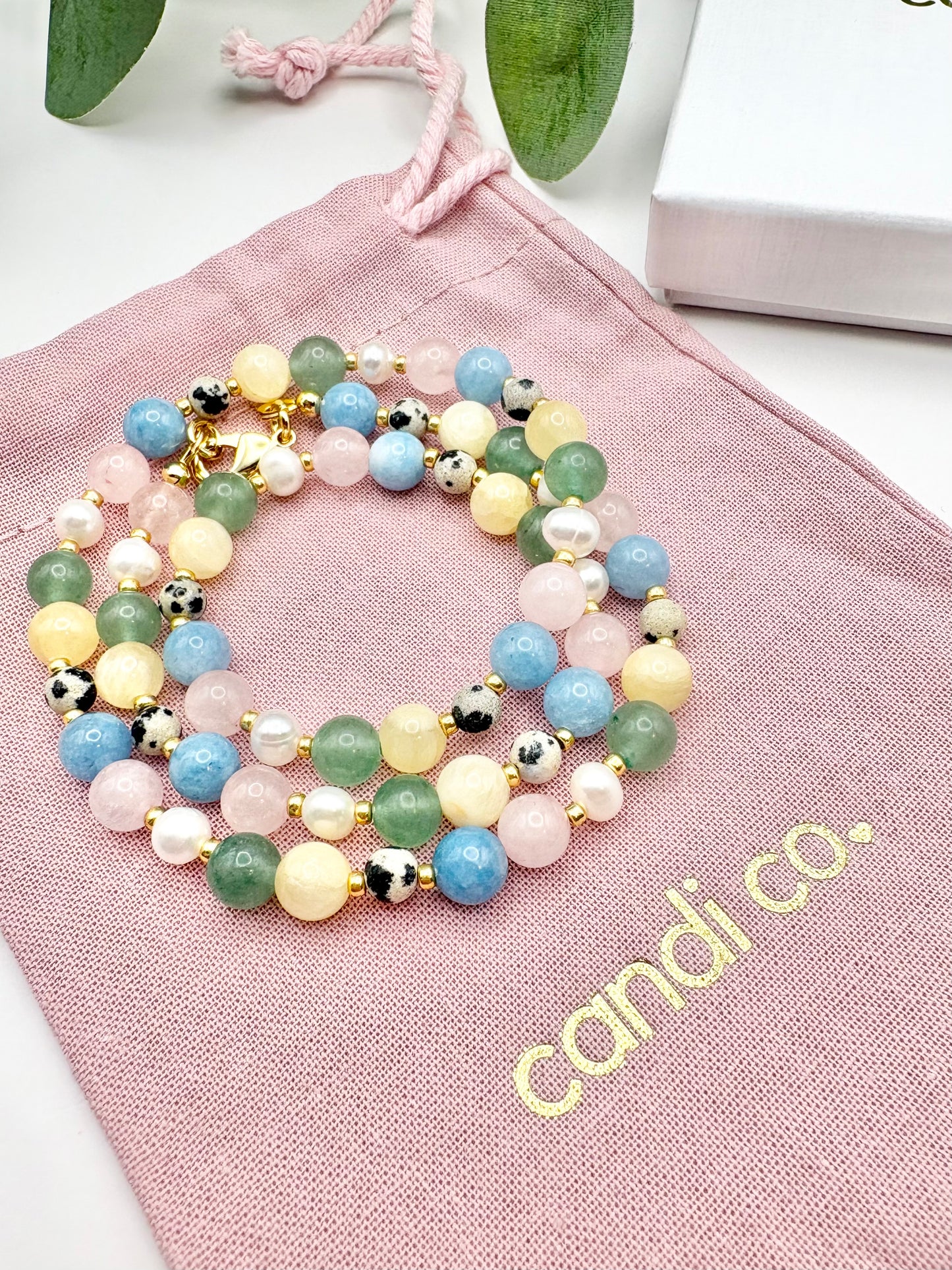 Pastel Gemstone & Pearl Necklace - Gold-Plated