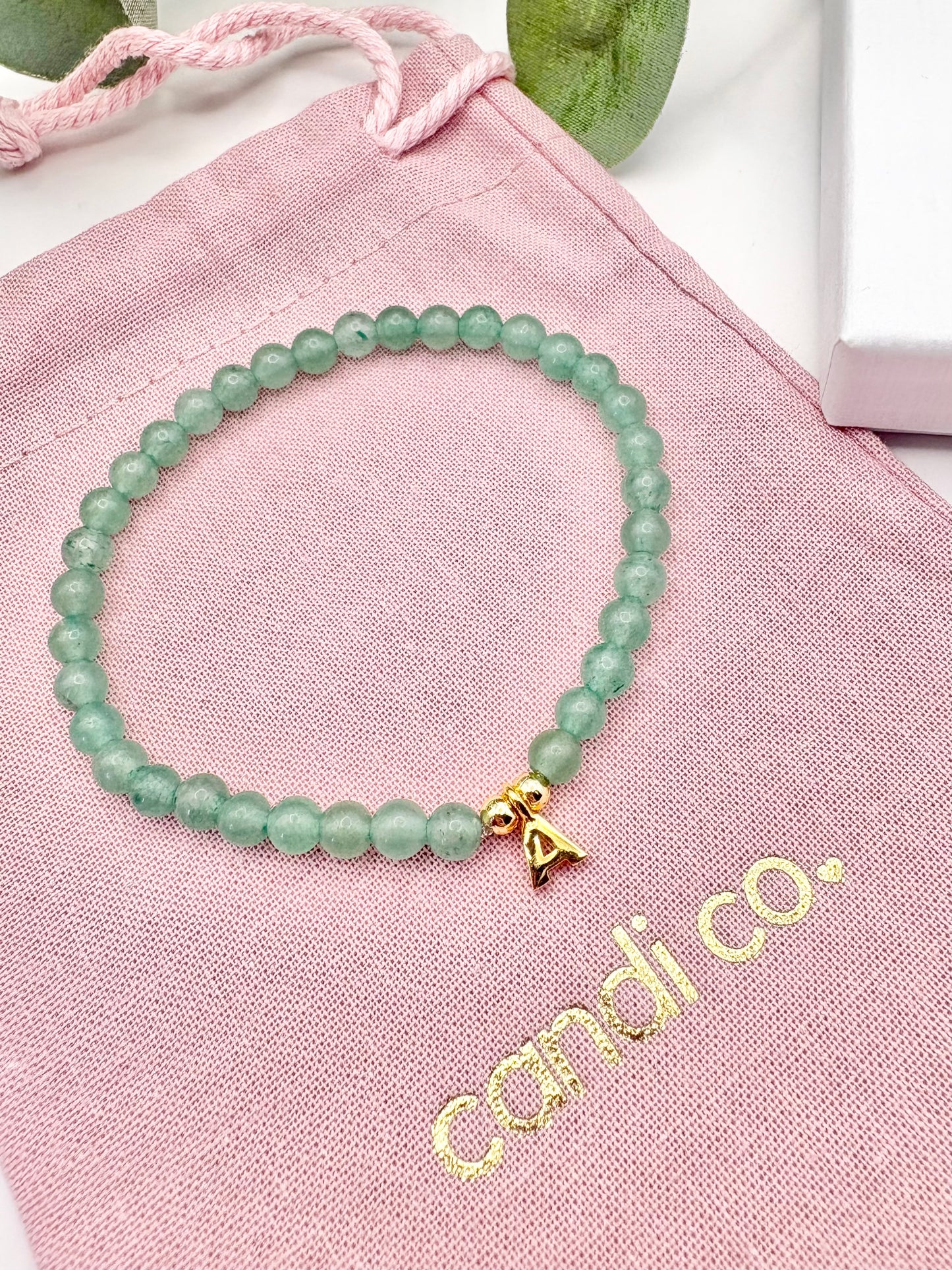 Green Aventurine Initial Bracelet - Gold-Plated