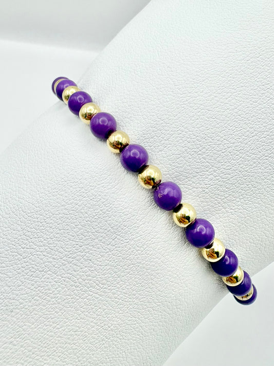 Purple Phosphosiderite and Gold Filled Beaded Bracelet