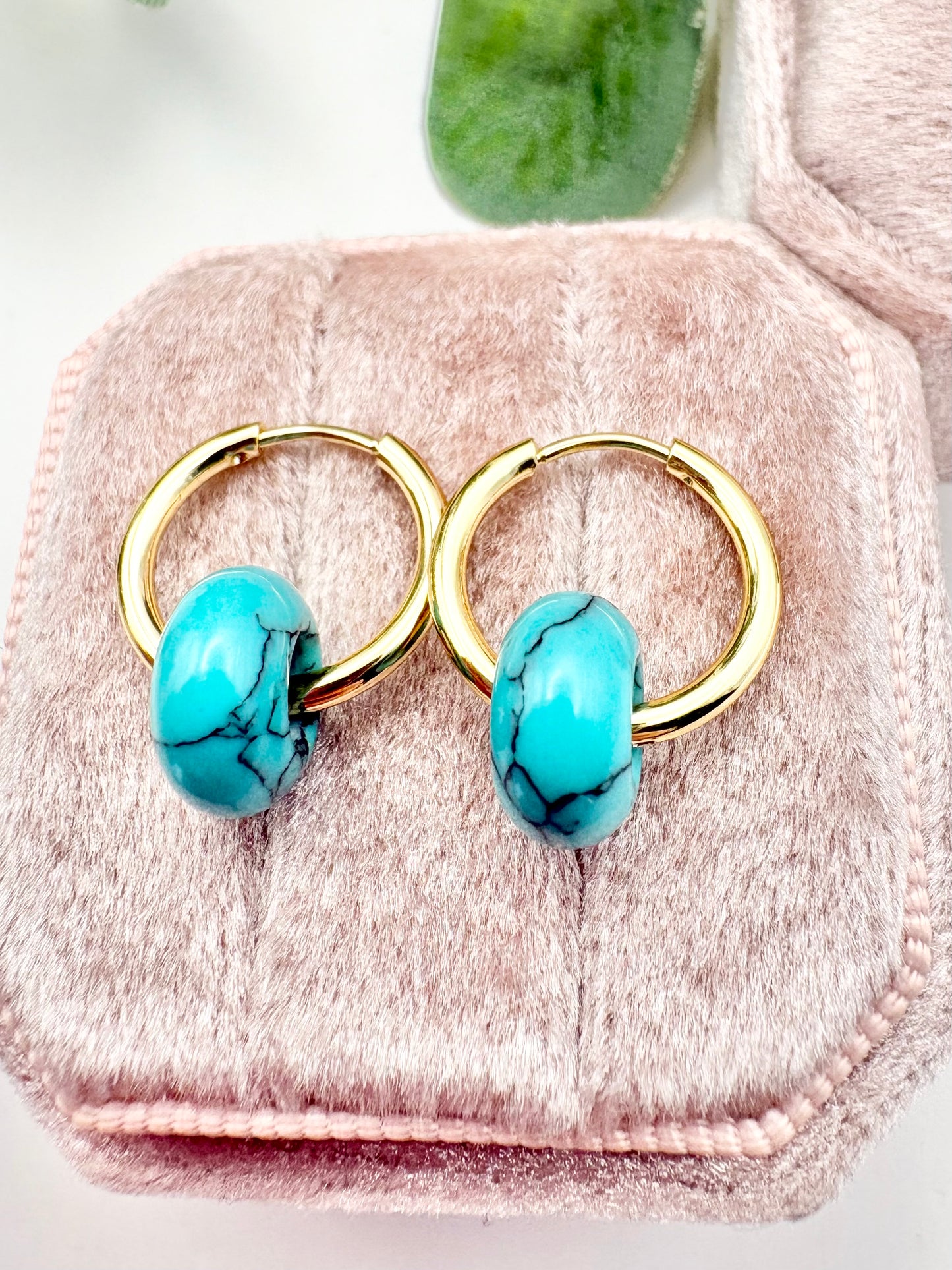 Turquoise Howlite Huggie Hoop Earrings - Stainless Steel
