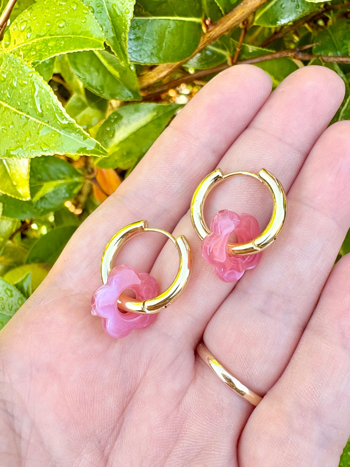 Blush & Gold Flower Charm Hoop Earrings SALE