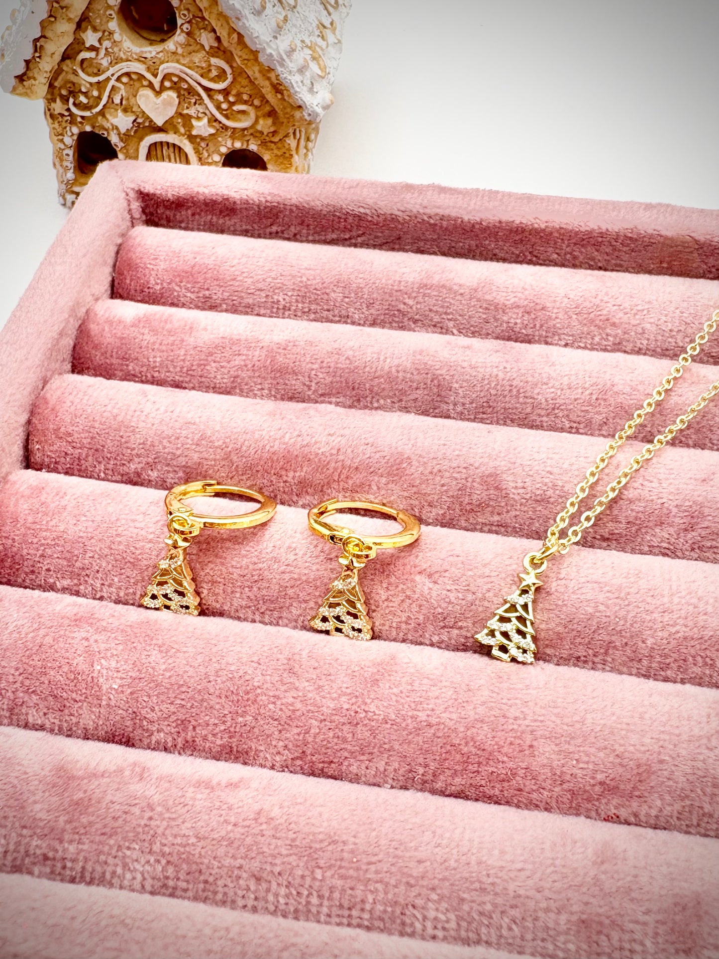 Sparkly Christmas Tree Charm Necklace - Gold or Silver-Plated