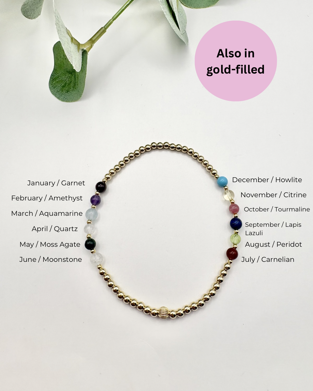 Family Birthstone Beaded Bracelet - Sterling Silver or Gold-Filled