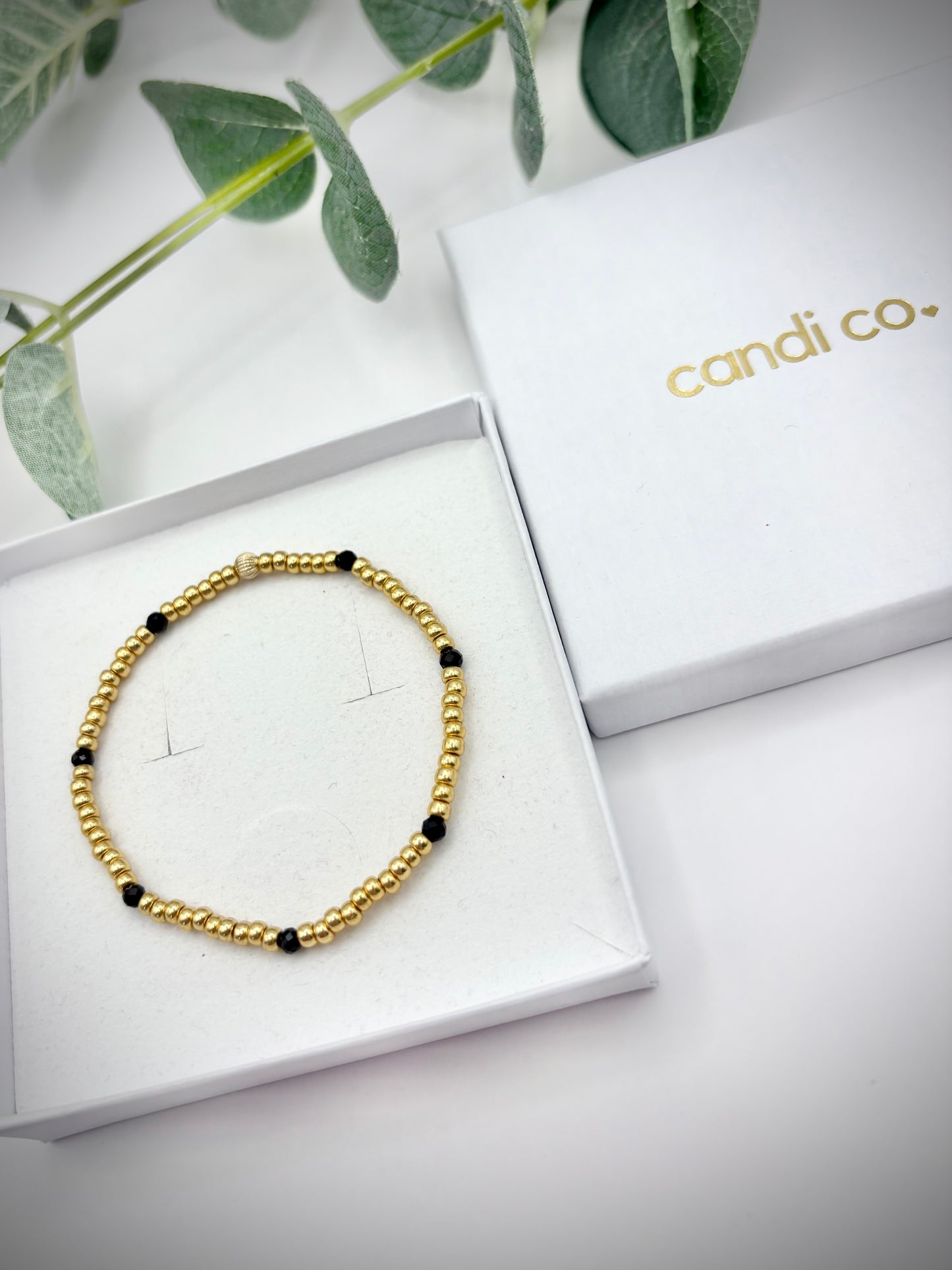 Seed Bead and Black Tourmaline Gemstone Bracelet - Gold or Silver