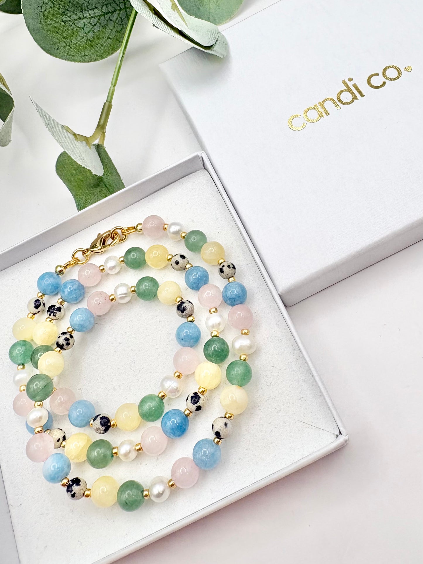 Pastel Gemstone & Pearl Necklace - Gold-Plated