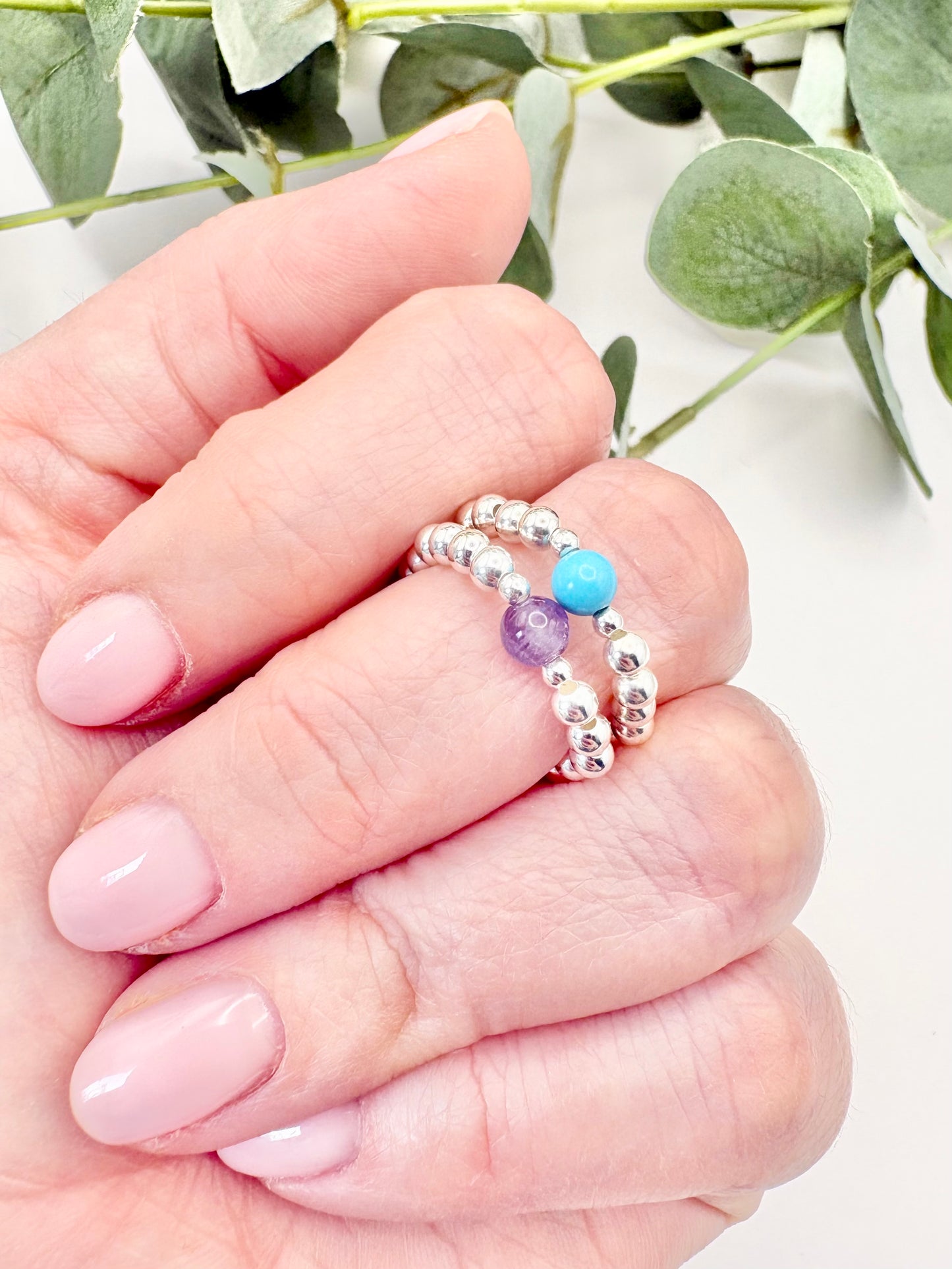 Birthstone Beaded Ring - Sterling Silver or Gold-Filled