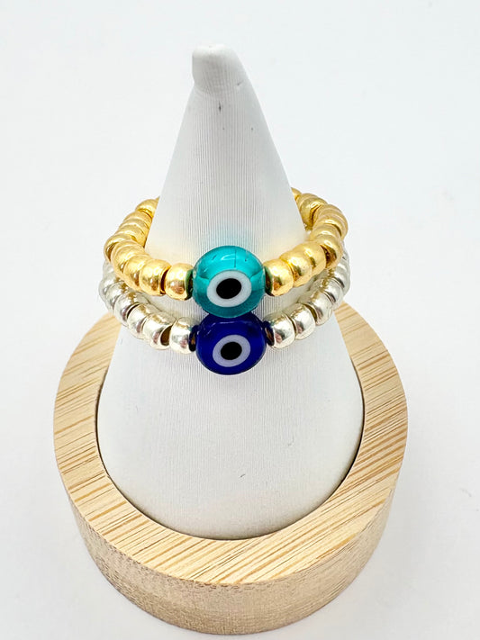 Evil Eye Seed Bead Ring - Gold or Silver