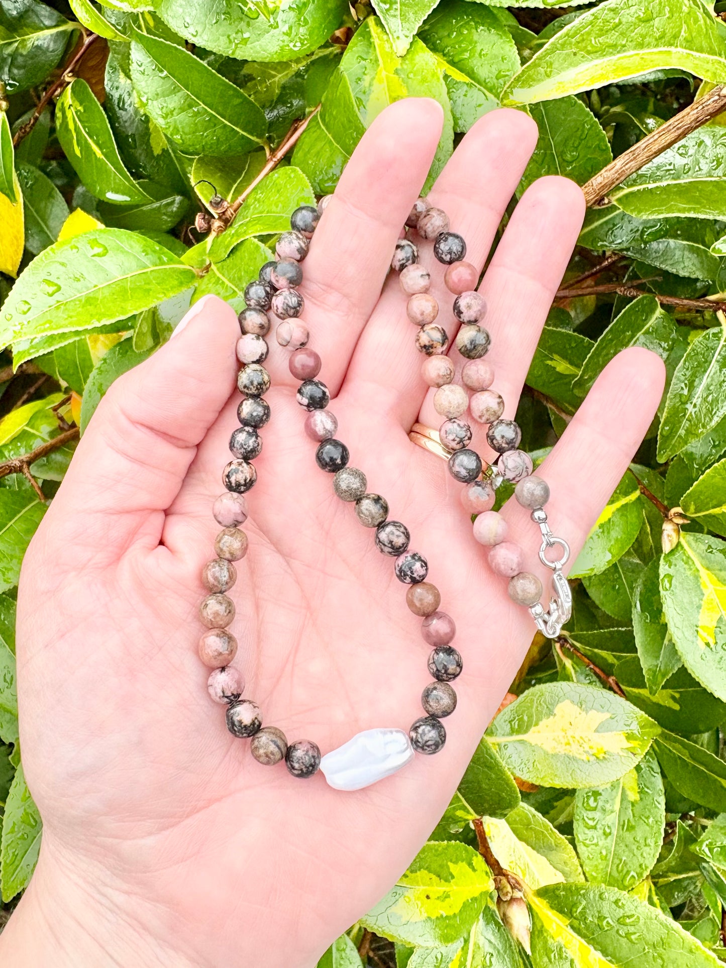 Rhodonite and Freshwater Pearl Necklace - One of a Kind