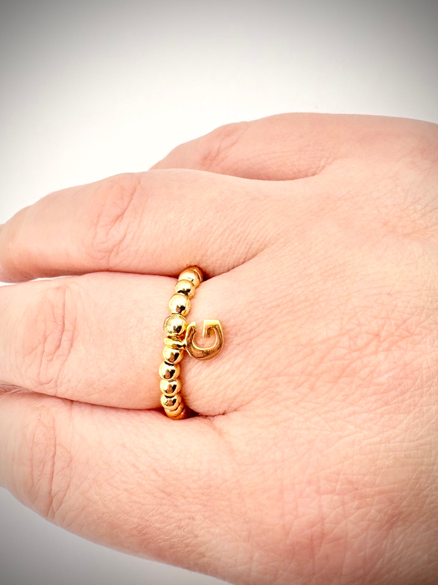 Beaded Stretch Ring with Initial - Gold or Silver-Plated