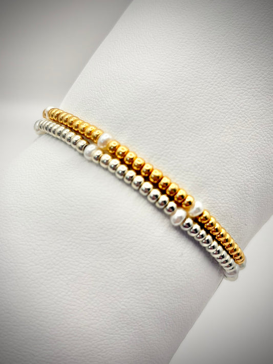 Seed Bead and Freshwater Pearl Bracelet - Gold or Silver
