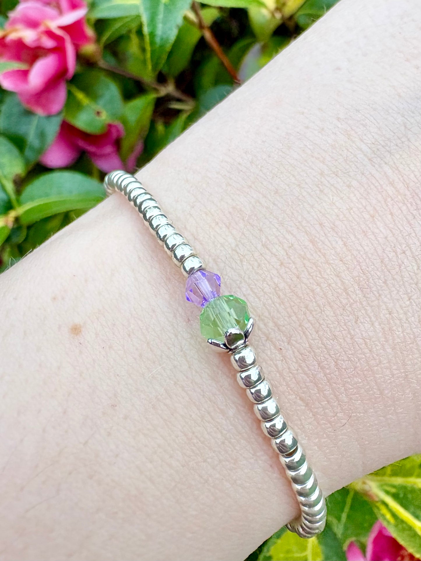 Thistle Seed Beaded Bracelet - Silver