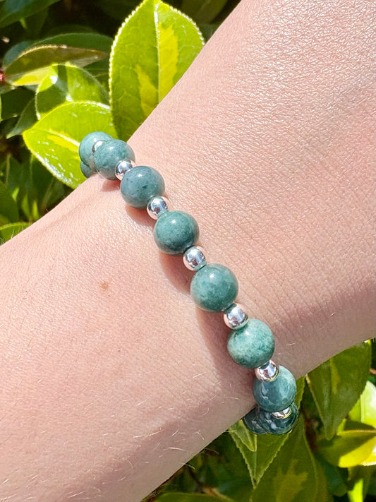 Jadeite and Sterling Silver Beaded Bracelet