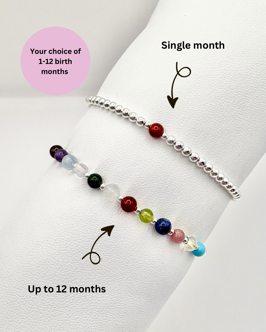 Family Birthstone Beaded Bracelet - Sterling Silver or Gold-Filled
