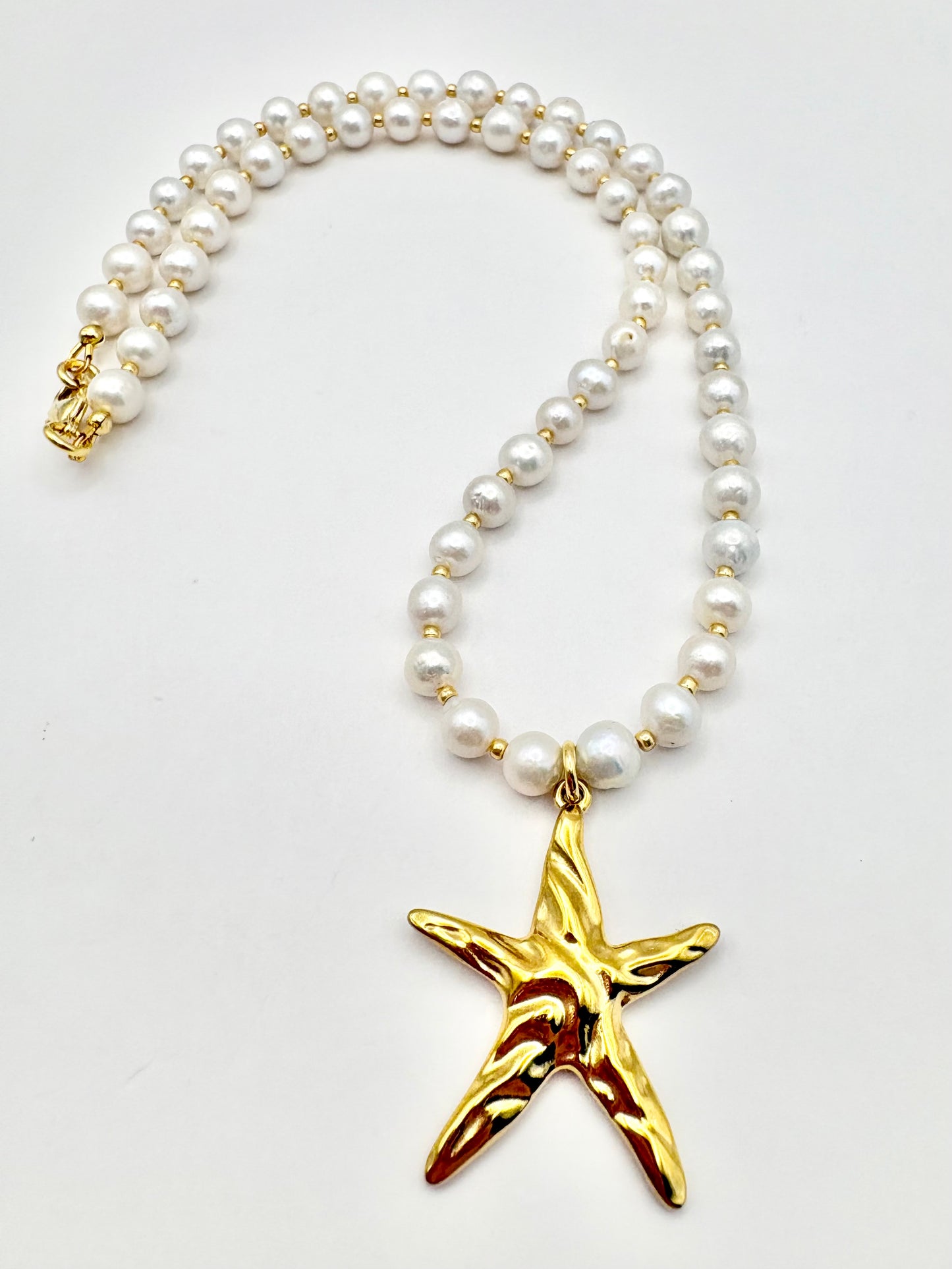Starfish Charm Freshwater Pearl Necklace - Gold or Silver