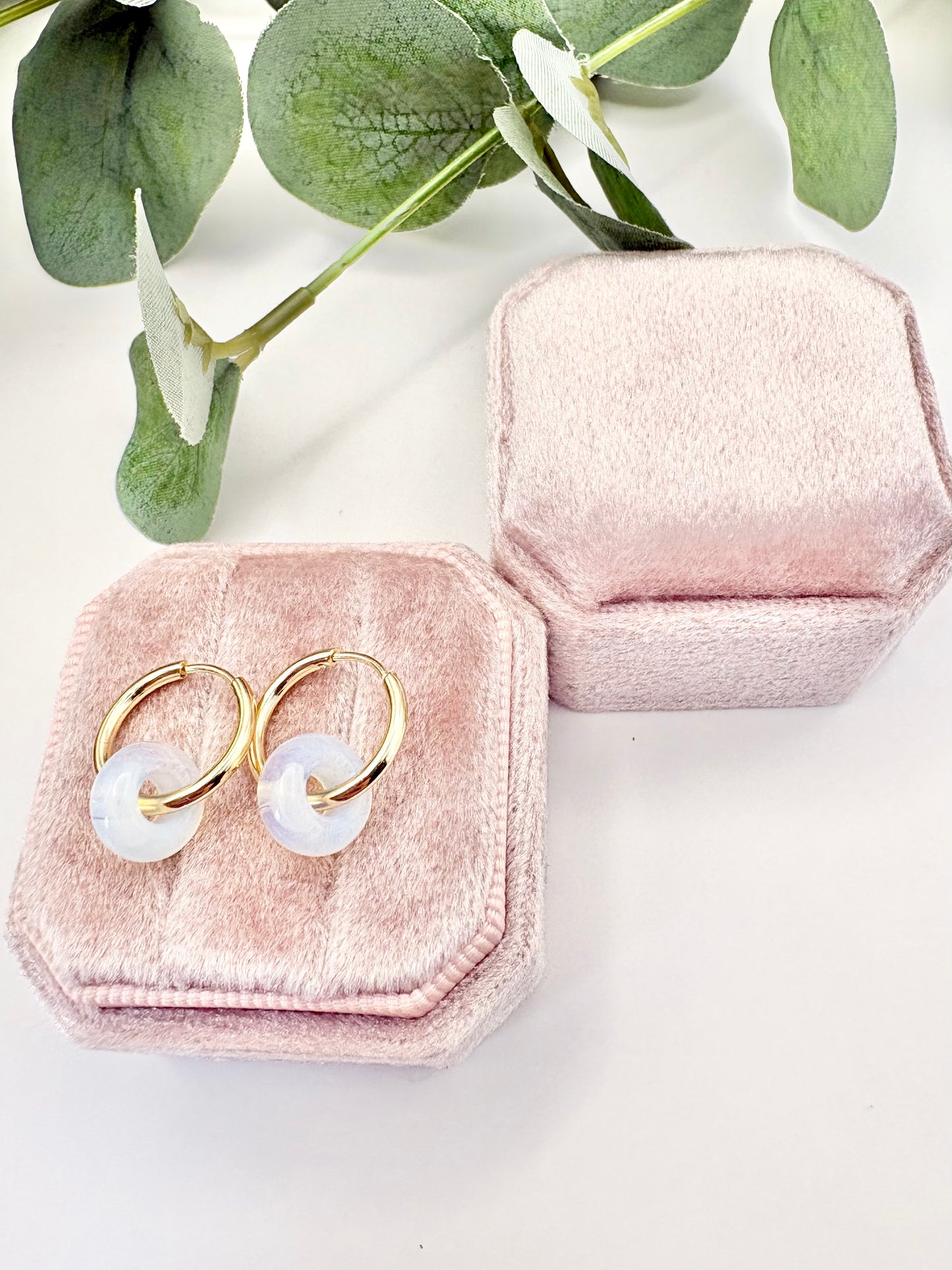 Spring Gemstone Huggie Hoop Earrings - Stainless Steel