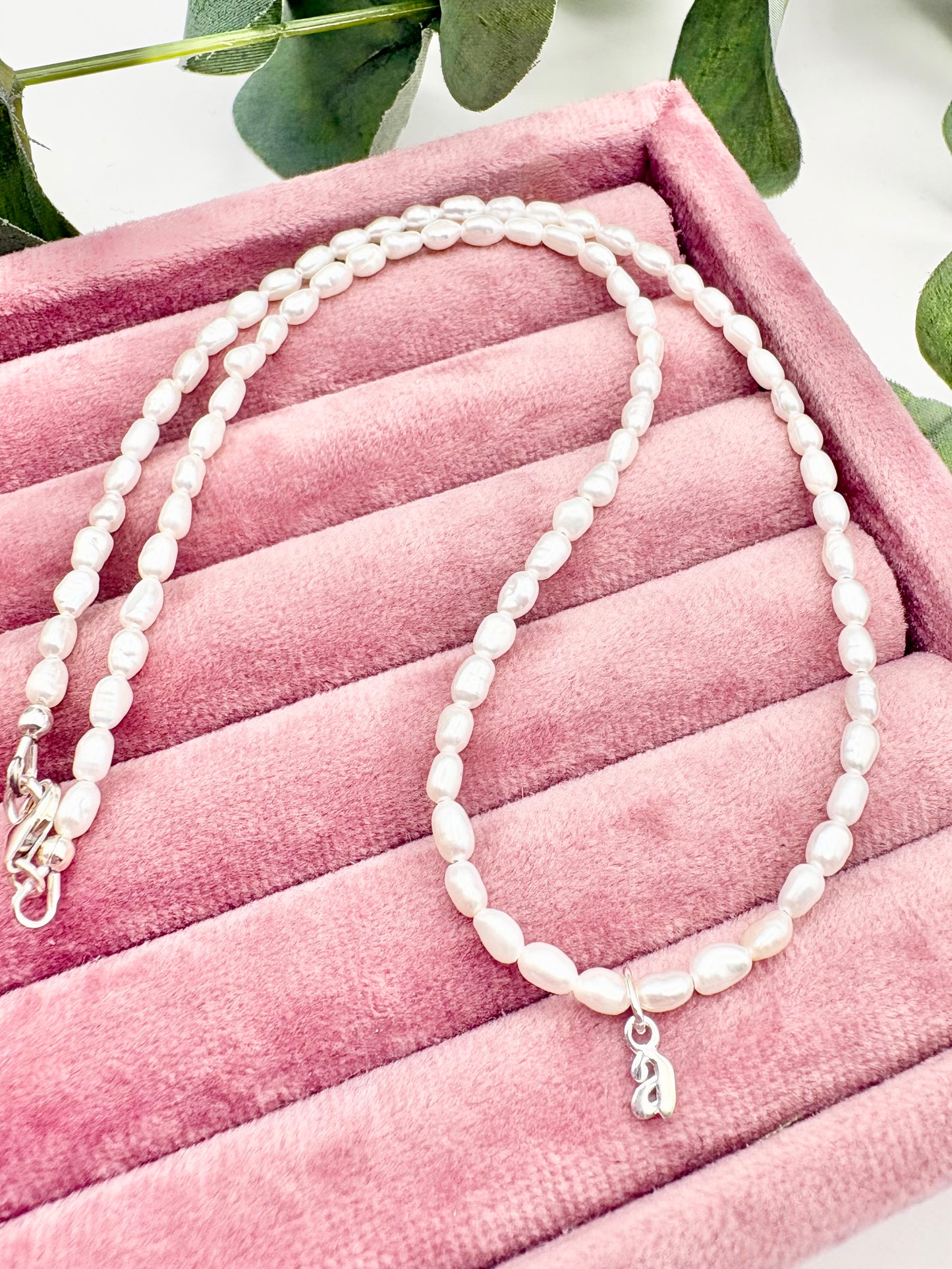 Freshwater Pearl Initial Necklace - Sterling Silver