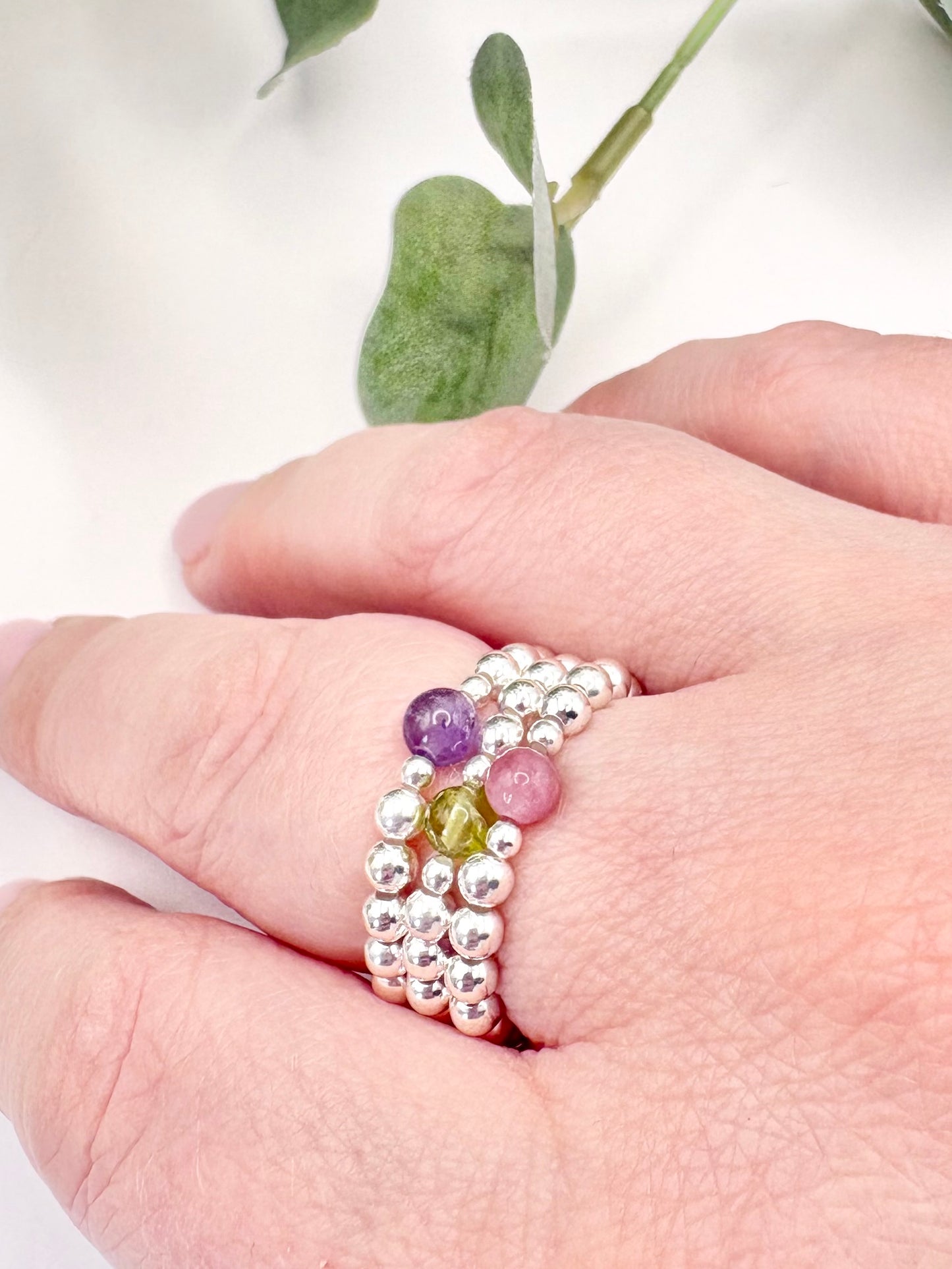 Birthstone Beaded Ring - Sterling Silver or Gold-Filled
