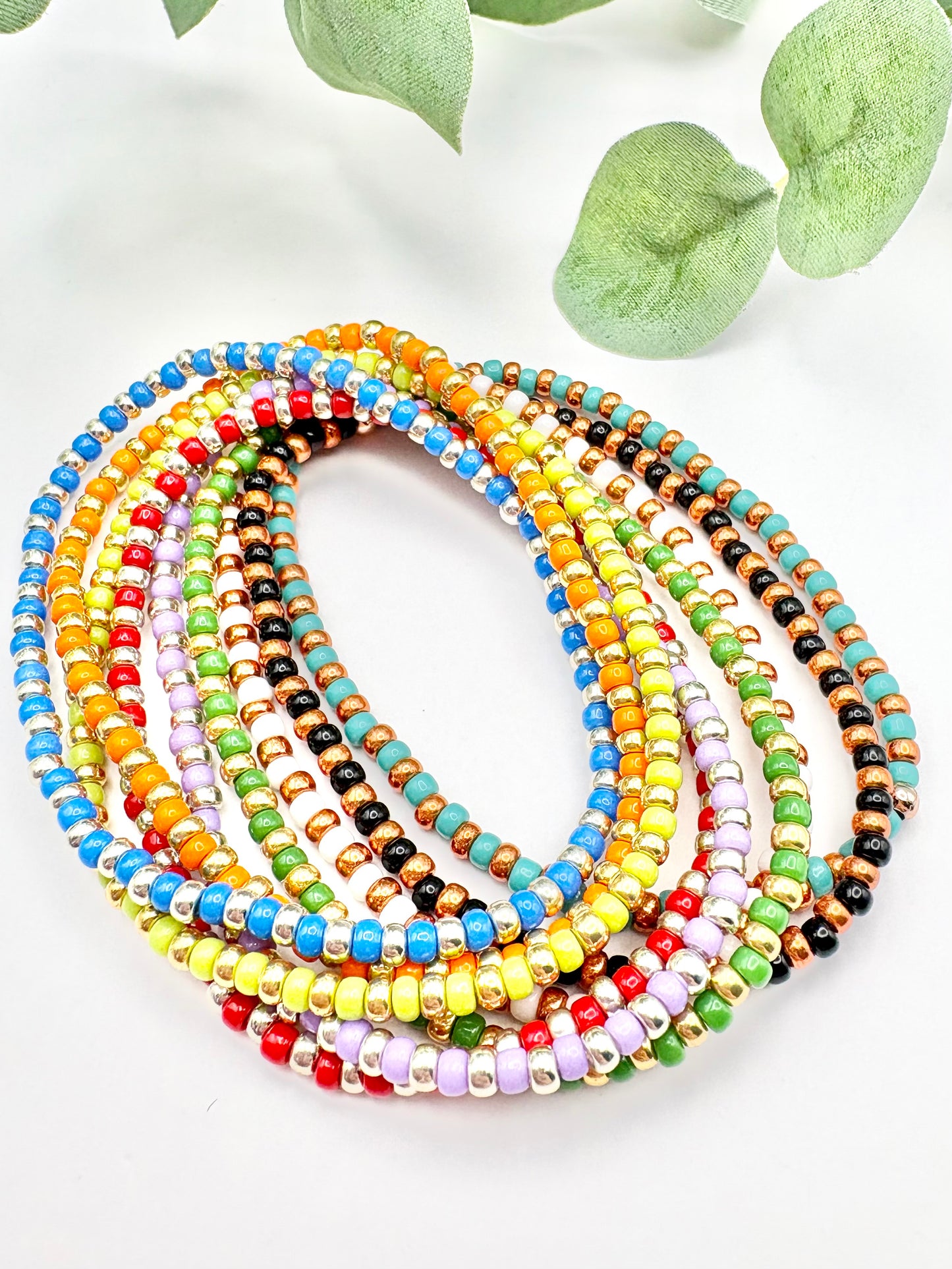 Rainbow Seed Beaded Stacking Bracelets