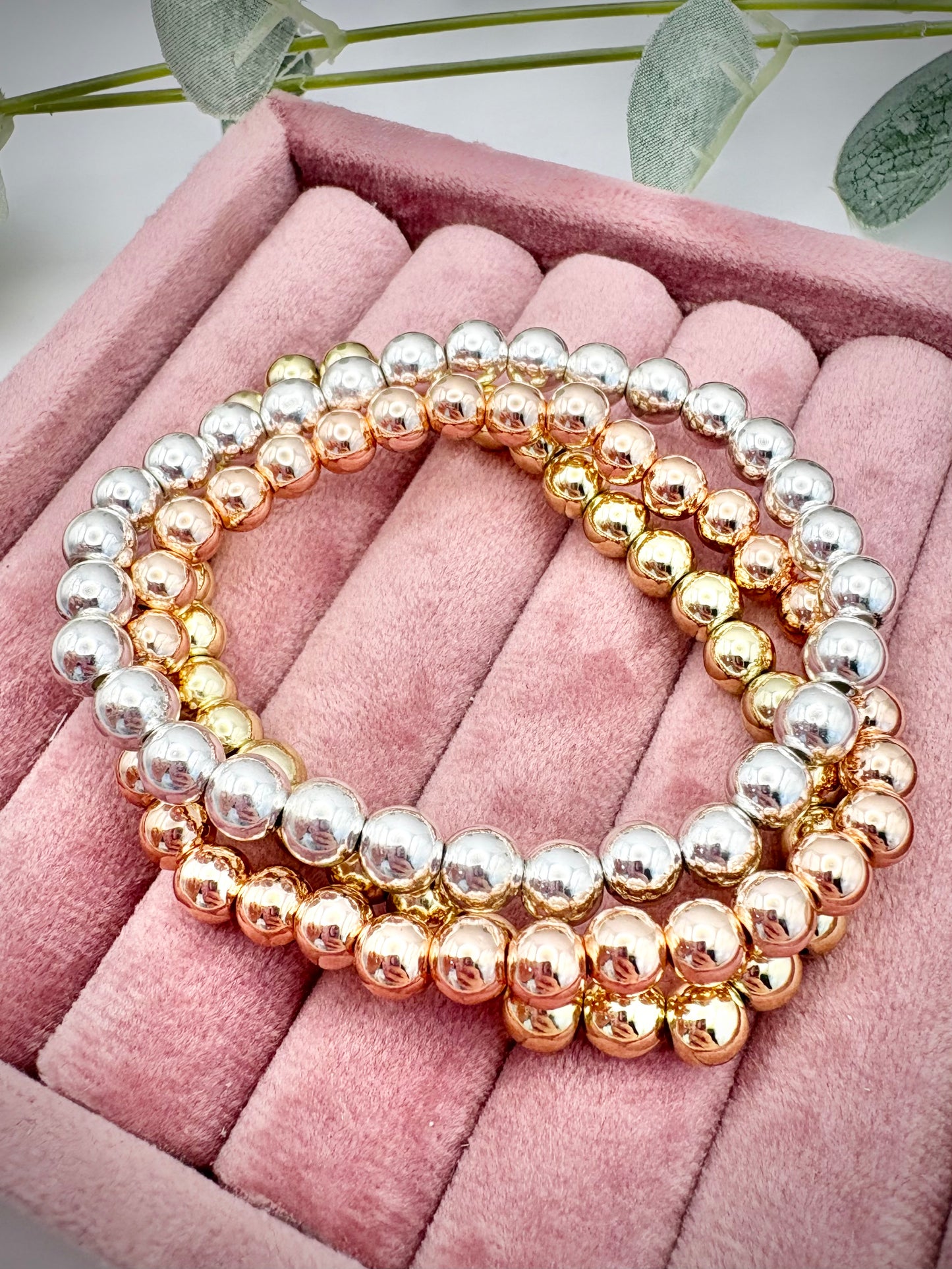 Hematite Beaded Stretch Bracelet - Gold, Silver or Rose Gold