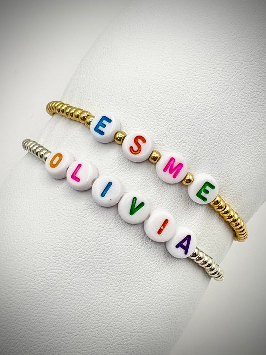 Seed Bead Colourful Name Bracelet - Gold or Silver