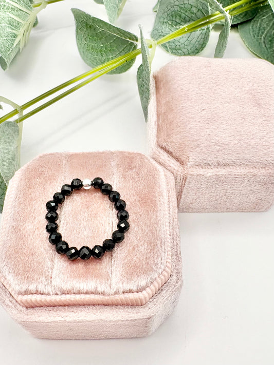 Black Tourmaline Beaded Gemstone Stretch Ring