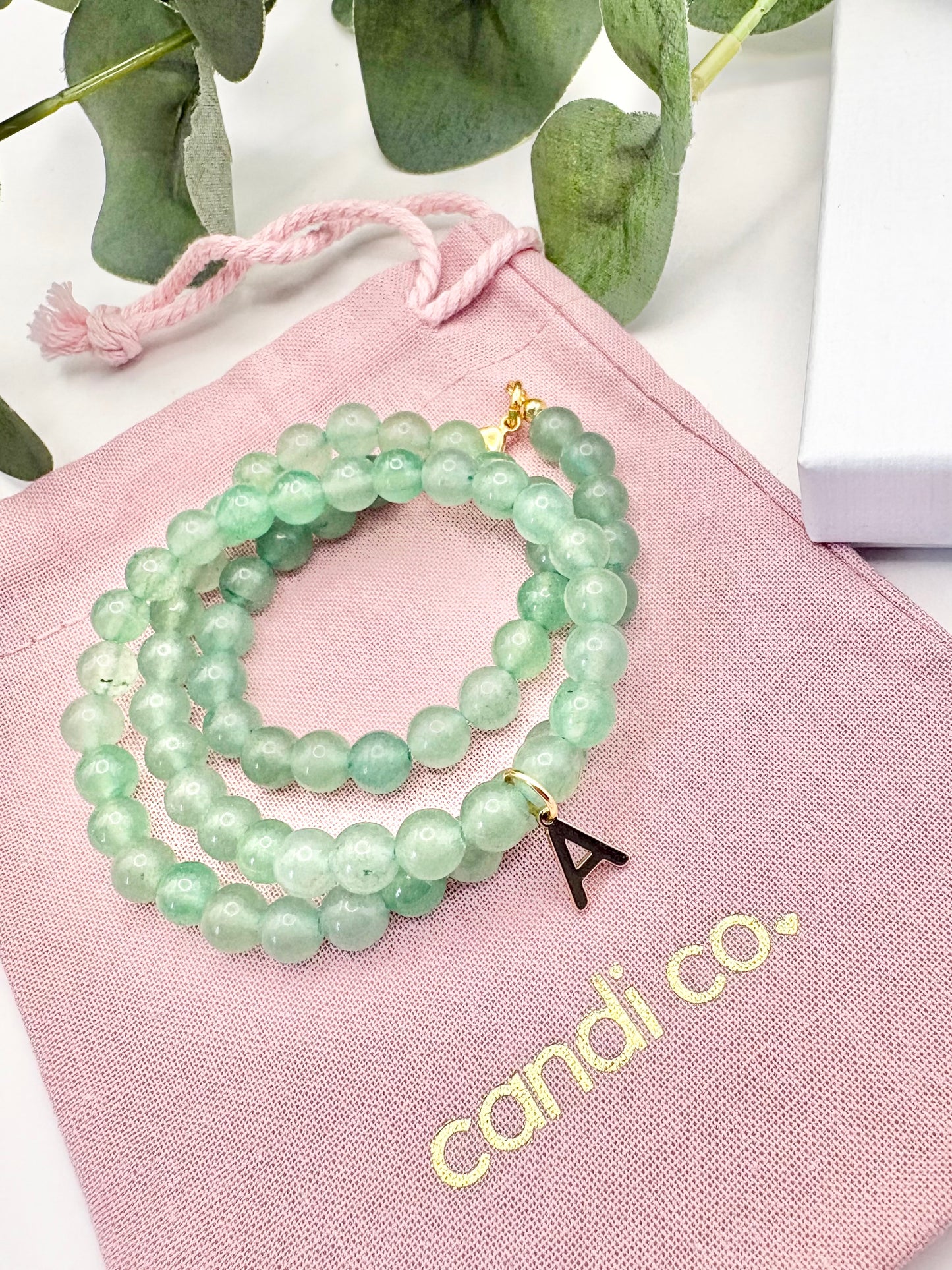 Green Aventurine Initial Necklace - Gold-Plated