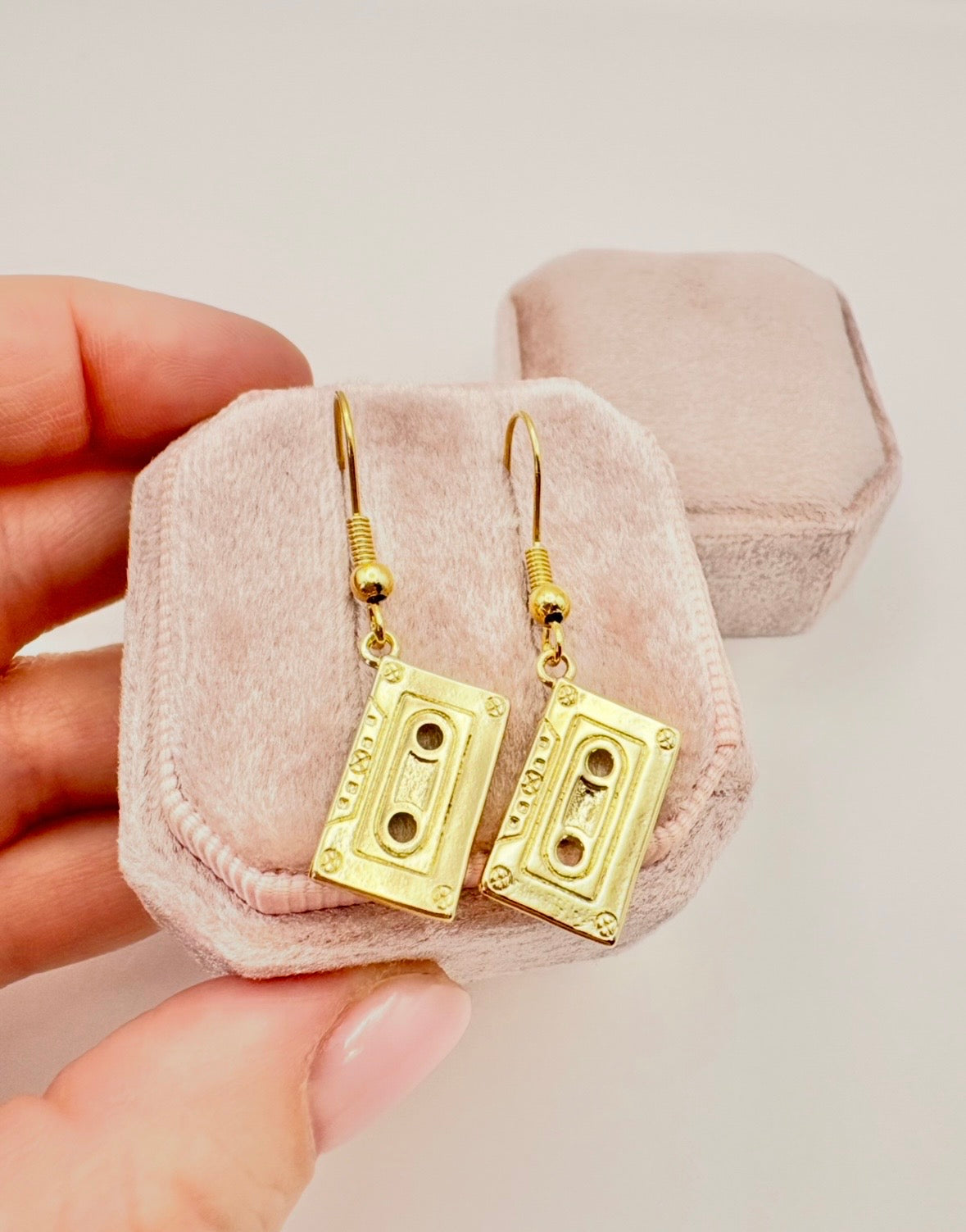 Gold-Plated Retro Cassette Tape Earrings - SALE