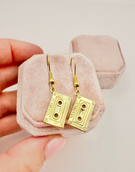 Gold-Plated Retro Cassette Tape Earrings - SALE