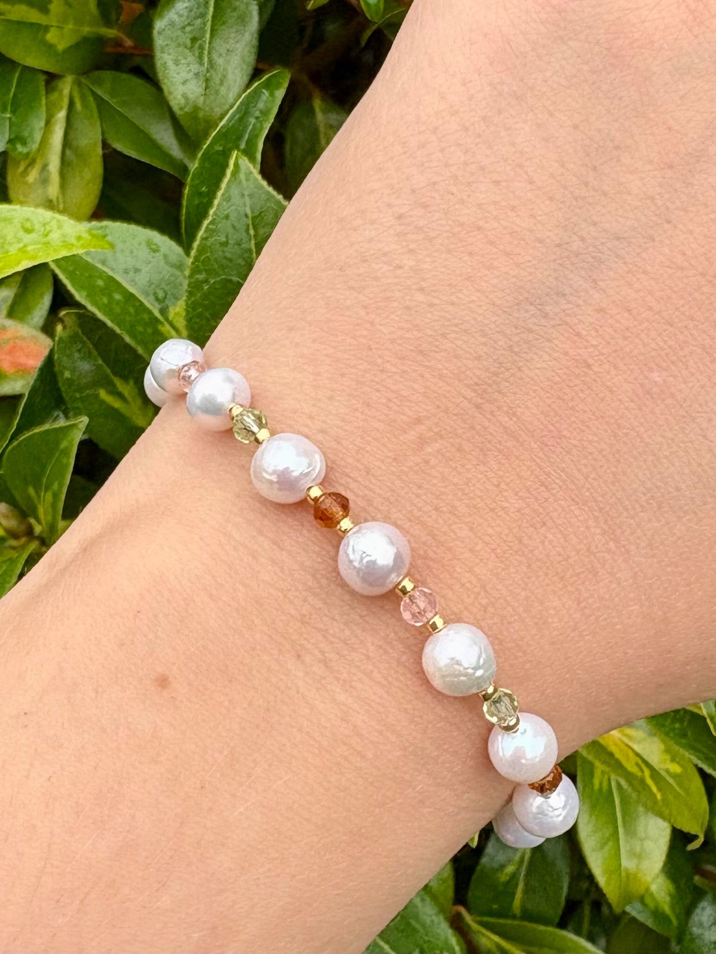 Freshwater Pearl & Crystal Beaded Bracelet - Gold-filled or Gold-plated