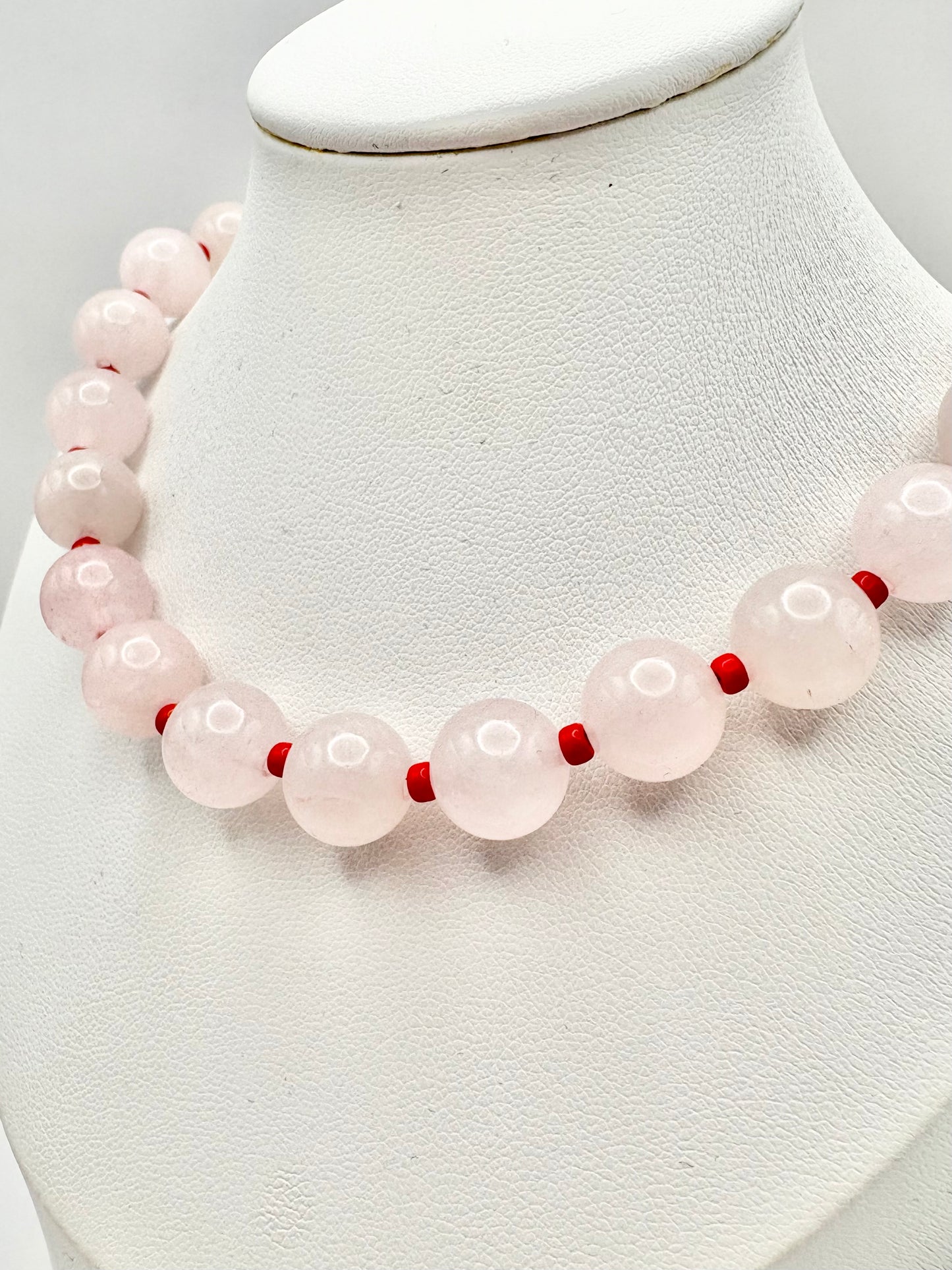 Pink Mountain Jade and Sterling Silver Beaded Necklace