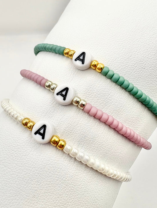 Spring Seed Beaded Initial Bracelet