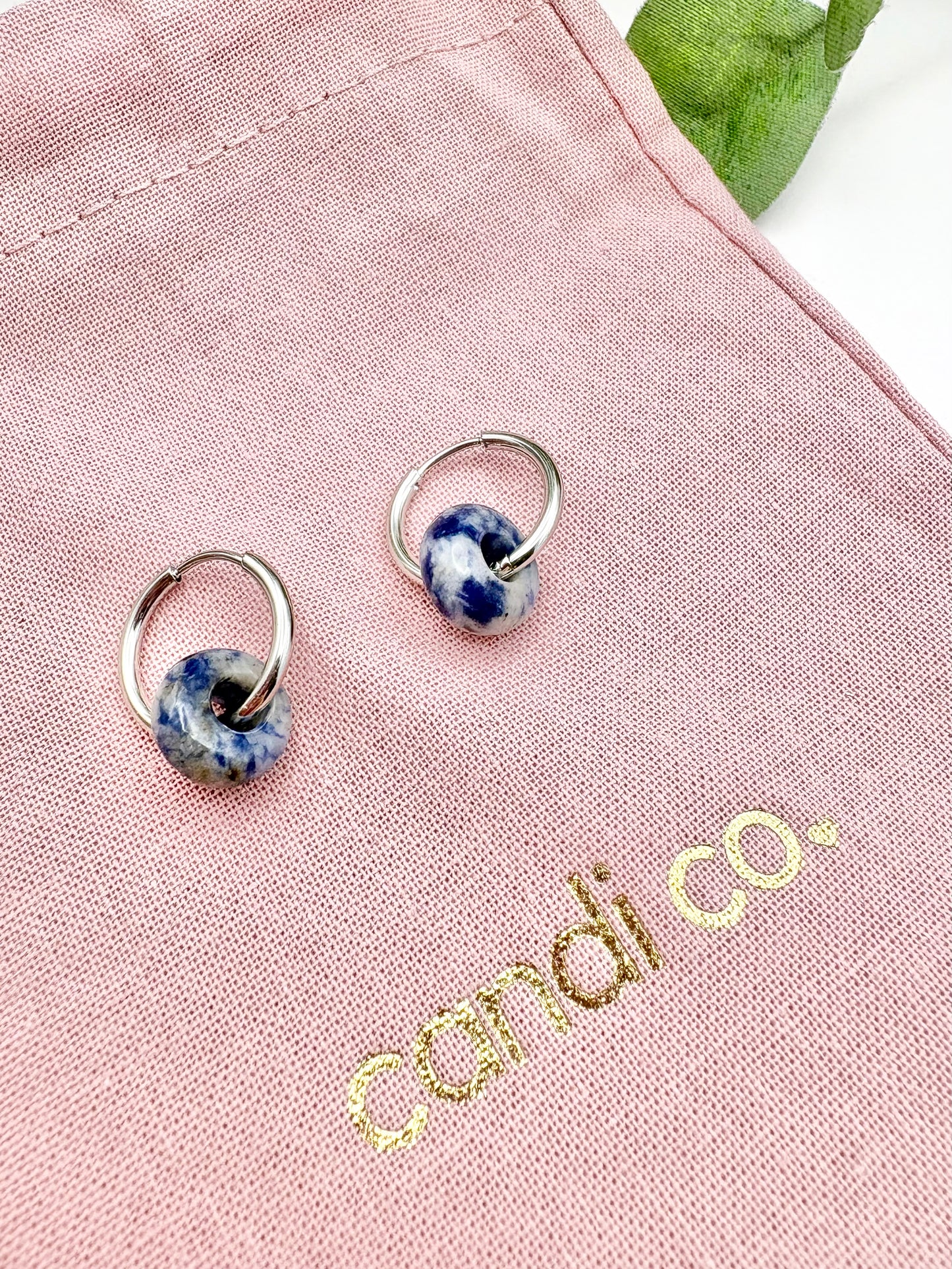 Sodalite Huggie Hoop Earrings - Stainless Steel