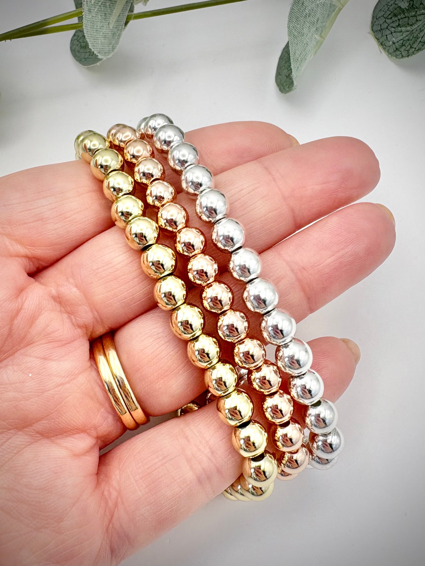 Hematite Beaded Stretch Bracelet - Gold, Silver or Rose Gold