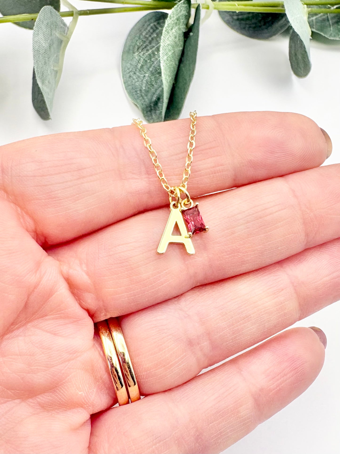 Dainty Initial Birthstone Necklace - Gold-Plated