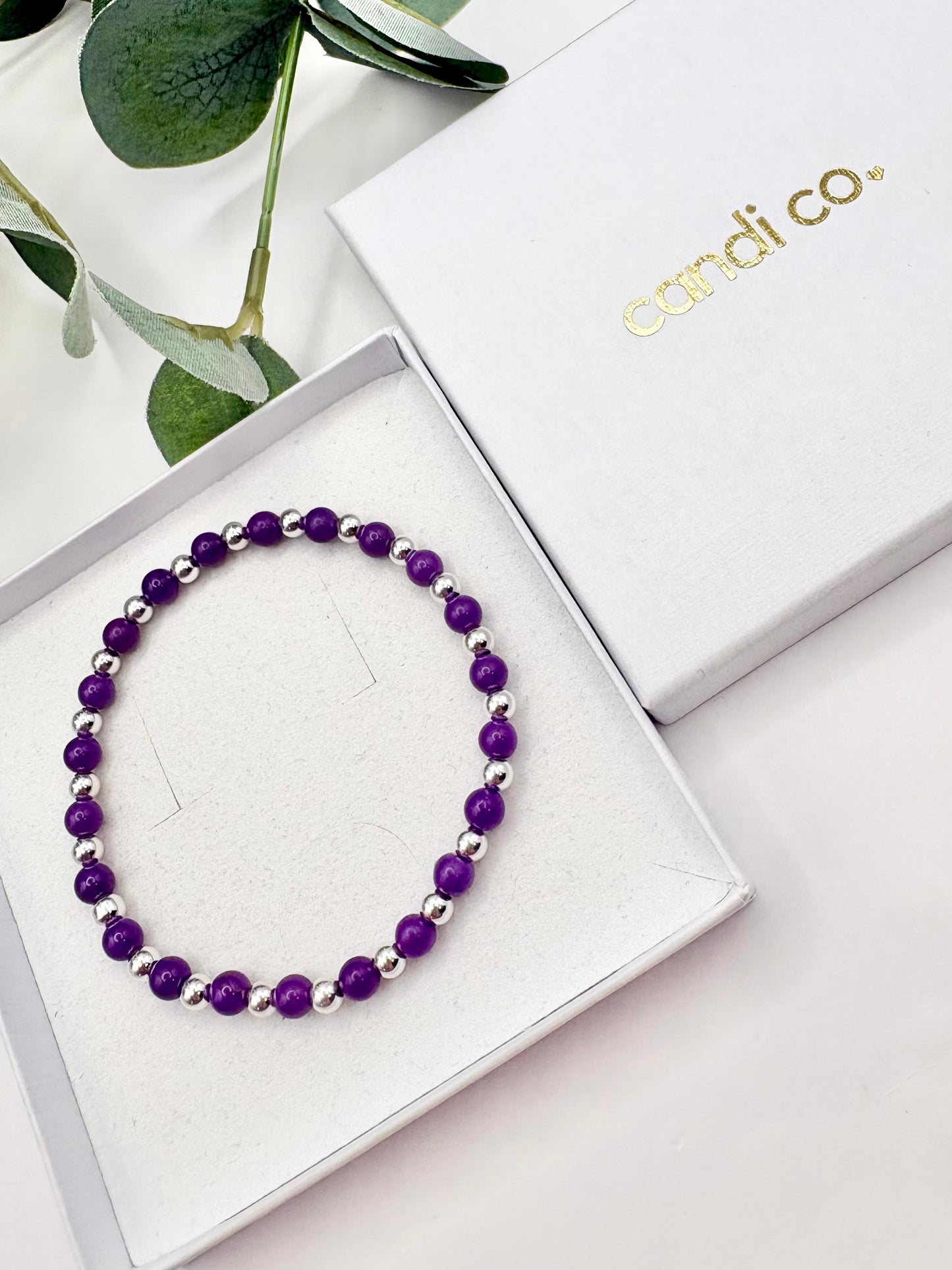 Purple Phosphosiderite and Sterling Silver Beaded Bracelet