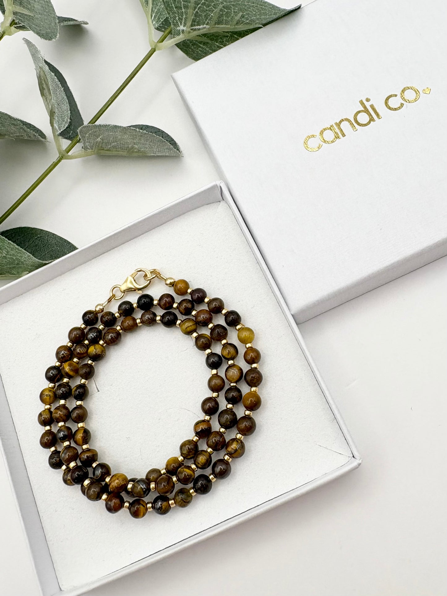 Tiger's Eye Gemstone Seed Beaded Necklace - Gold Filled or Plated