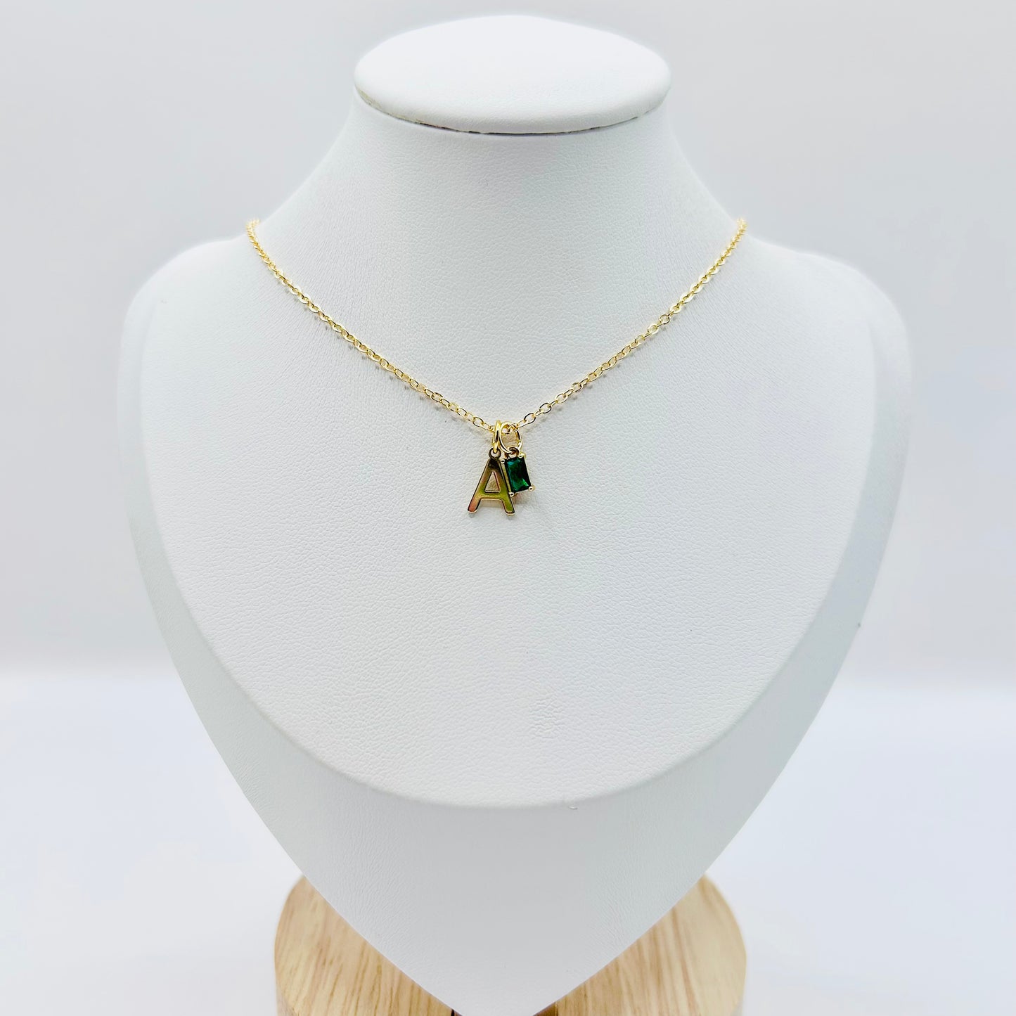 Dainty Initial Birthstone Necklace - Gold