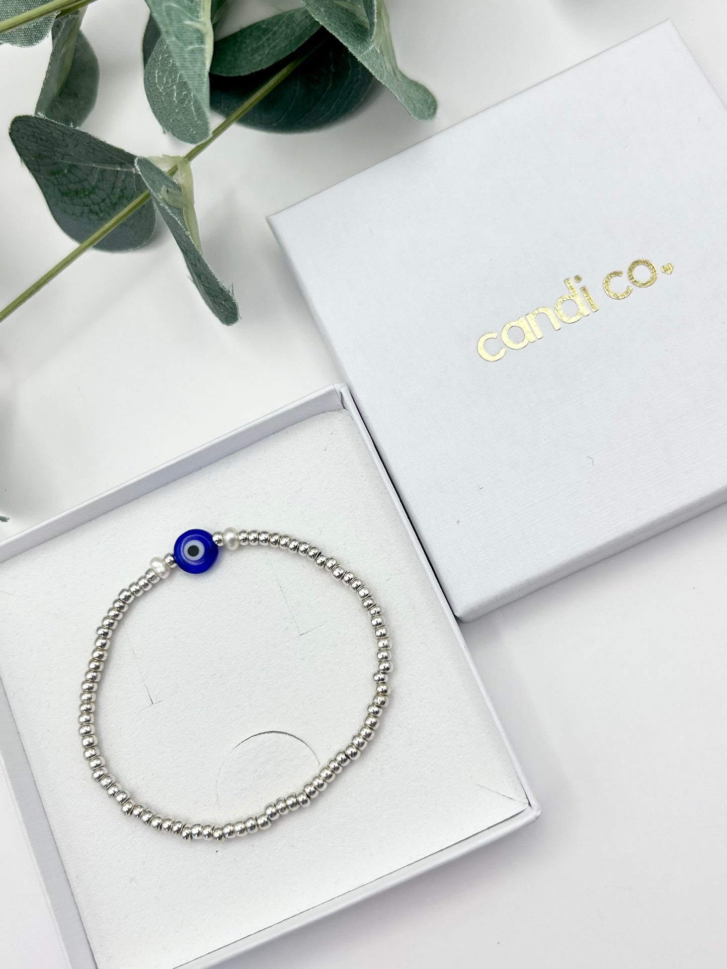 Seed Bead Evil Eye Freshwater Pearl Bracelet Gold or Silver-Plated