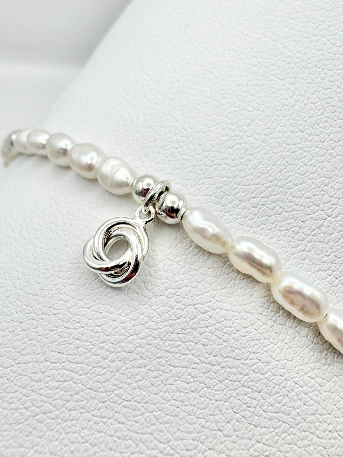 Freshwater Pearl Bracelet with Knot Charm - Sterling Silver