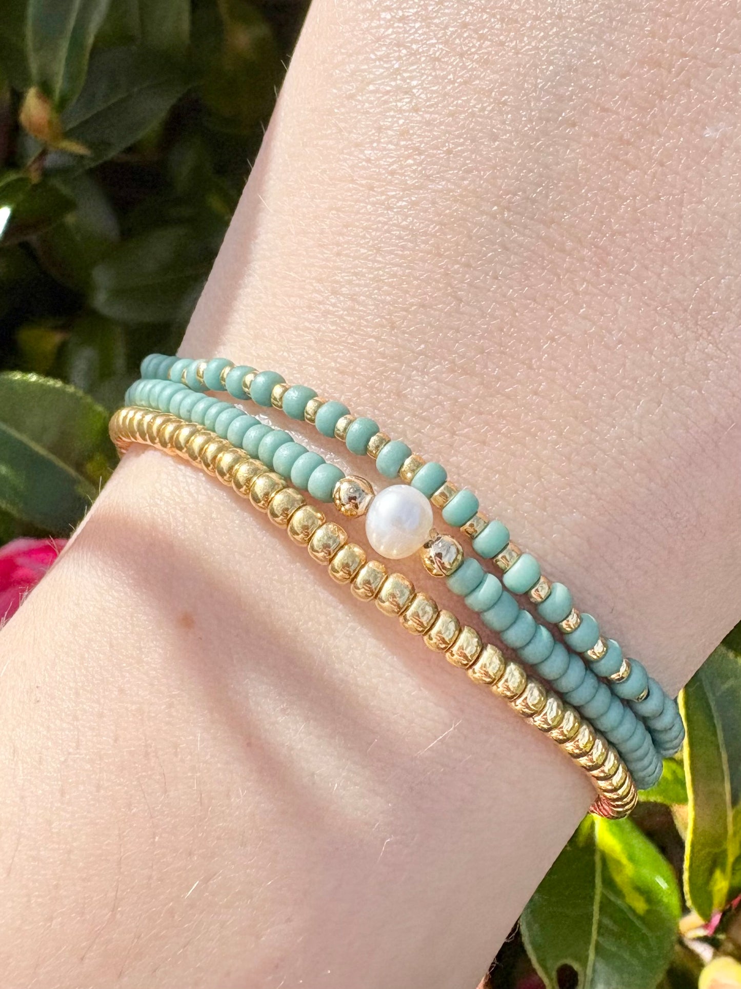 Spring Seed Bead Freshwater Pearl Bracelet Stack - Various Colours