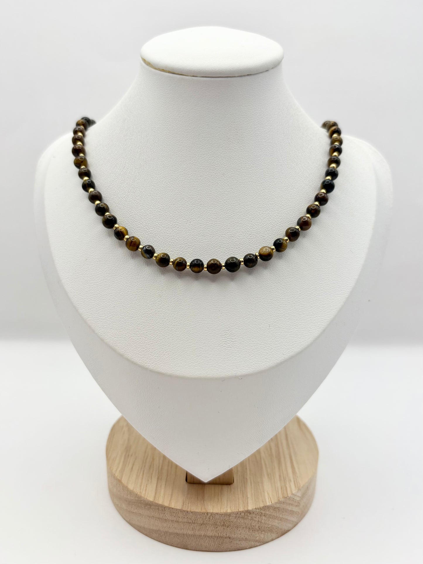 Tiger's Eye Gemstone Seed Beaded Necklace - Gold Filled or Plated