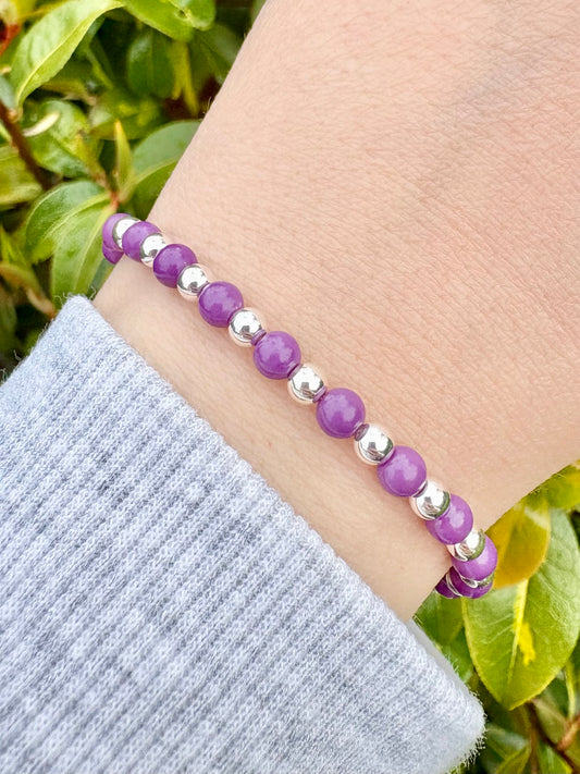 Purple Phosphosiderite and Sterling Silver Beaded Bracelet