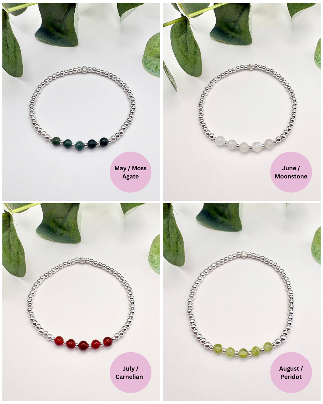Birthstone Beaded Bracelet - Sterling Silver or Gold-Filled