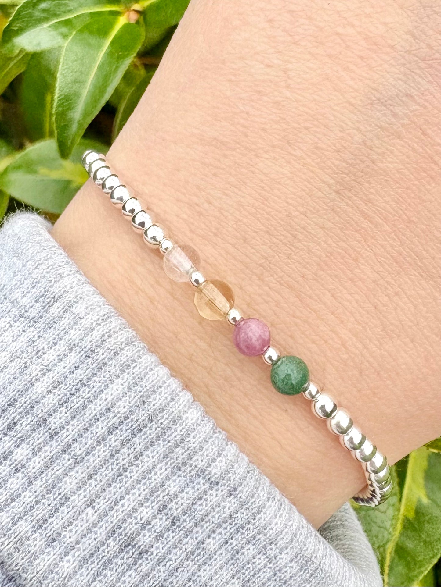 Family Birthstone Beaded Bracelet - Sterling Silver or Gold-Filled